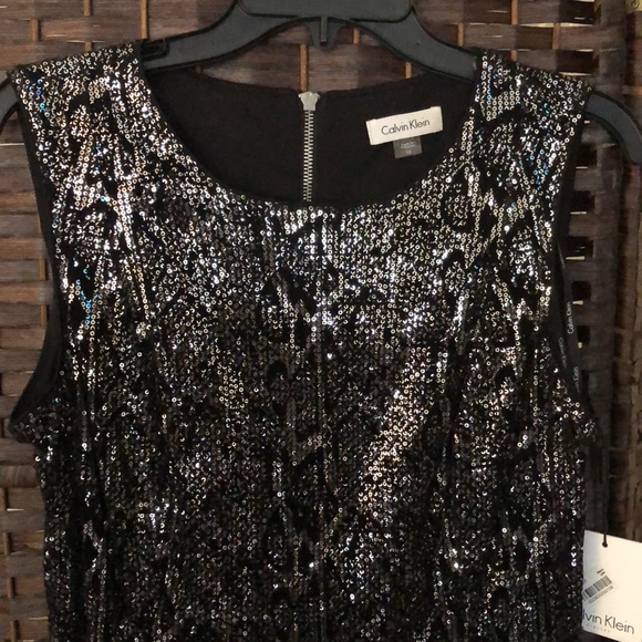 Calvin Klein Womens Black Velvet Sequined Cocktail Dress - Picture 4 of 13